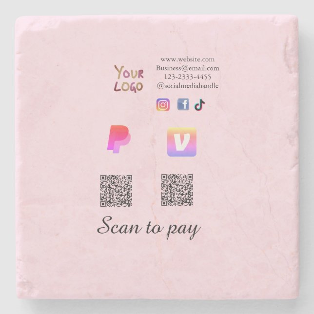 Q R code PayPal venmo scan pay add social media de Stone Coaster (Front)