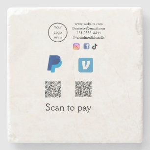 Q R code PayPal venmo scan pay add social media de Stone Coaster