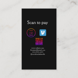 Q R code venmo scan to pay add logo social media Business Card