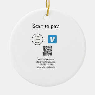 Q R code venmo scan to pay add logo social media Ceramic Tree Decoration