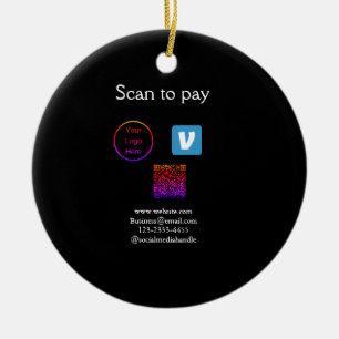 Q R code venmo scan to pay add logo social media Ceramic Tree Decoration