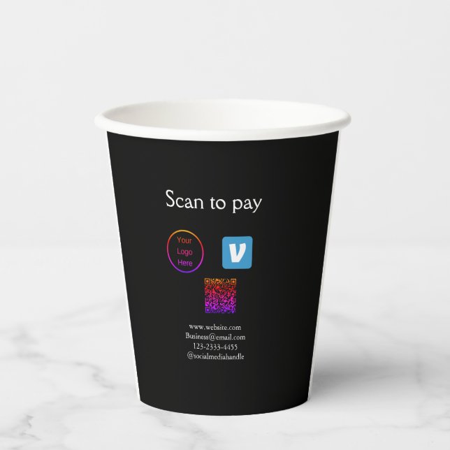 Q R code venmo scan to pay add logo social media Paper Cups (Front)