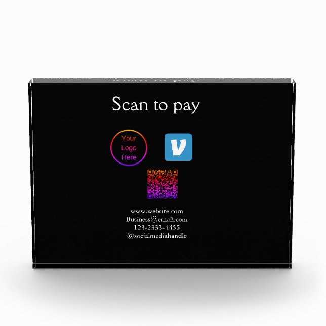 Q R code venmo scan to pay add logo social media Photo Block (Front)