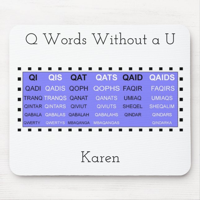Q Words Without a U Game helper Mouse Mat (Front)