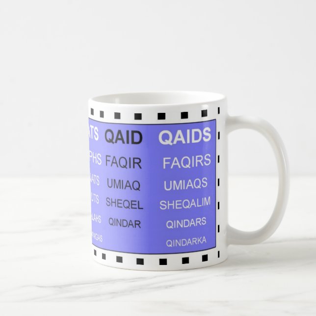Q words without the U word games mug (Right)