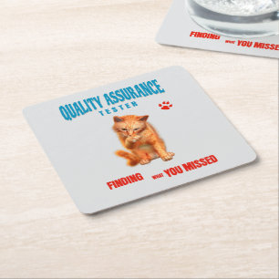 QA Tester Cat Humor Square Paper Coaster