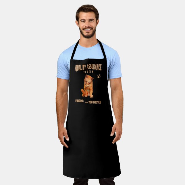 QA Tester Cat Humour Apron (Worn)