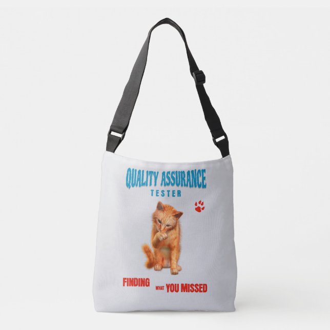 QA Tester Cat Humour Crossbody Bag (Front)