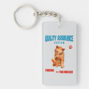 QA Tester Cat Humour Key Ring