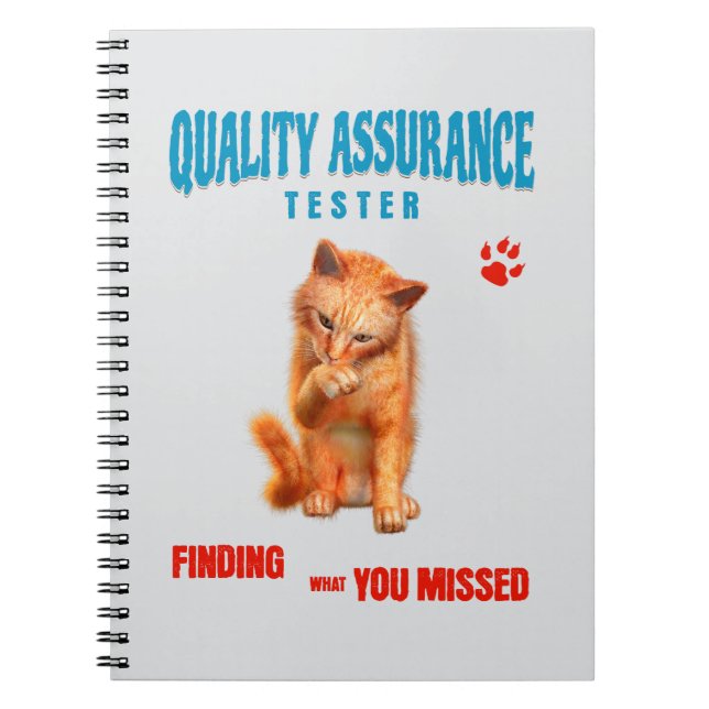 QA Tester Cat Humour Notebook (Front)