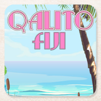 Qalito Fiji travel poster Square Paper Coaster