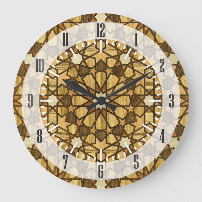 Qarawiyyin Mosque Geometric Pattern 1 Wood Large Clock (Front)