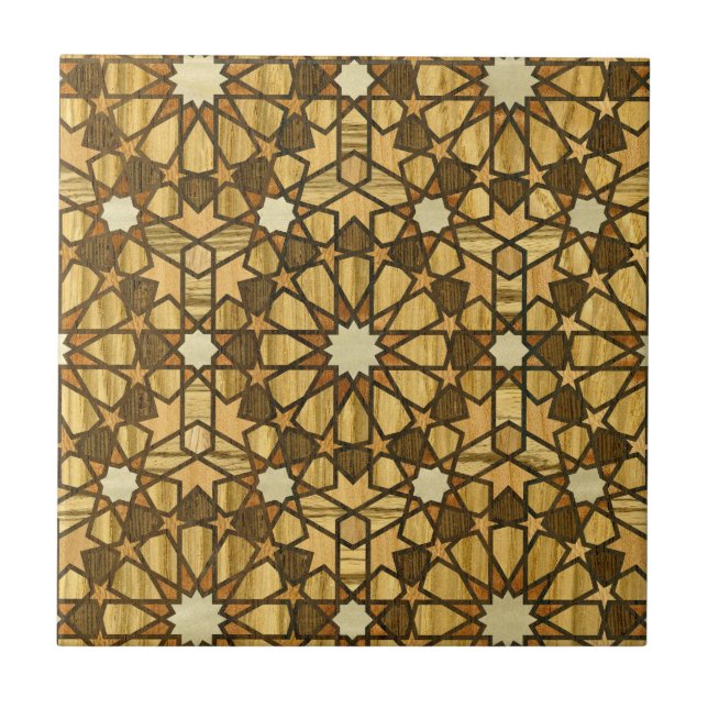 Qarawiyyin Mosque Geometric Pattern 1 Wood Tile (Front)