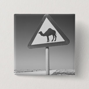 Qatar, Al Zubarah. Camel Crossing Sign-Road to 15 Cm Square Badge