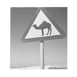 Qatar, Al Zubarah. Camel Crossing Sign-Road to Notepad