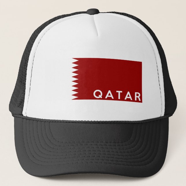 qatar country flag text name trucker hat (Front)