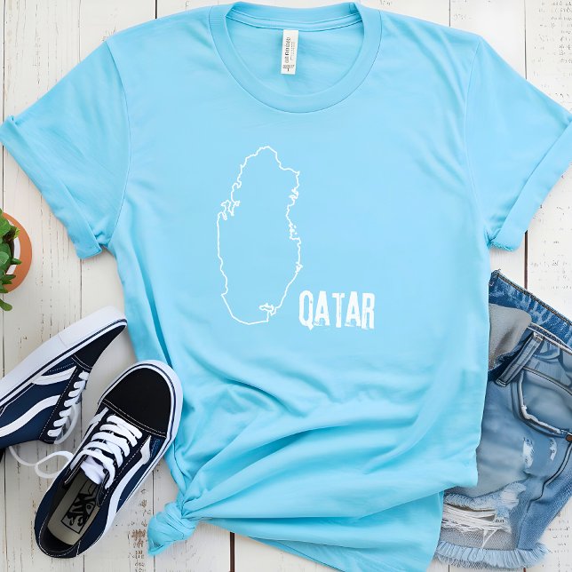 Qatar Country Map Border Line Qatari Land Boundary T-Shirt (Creator Uploaded)