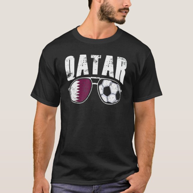 Qatar Flag Football Sunglasses Qataris Fan Soccer  T-Shirt (Front)