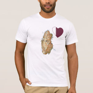 Qatar Flag Heart and Map T-Shirt