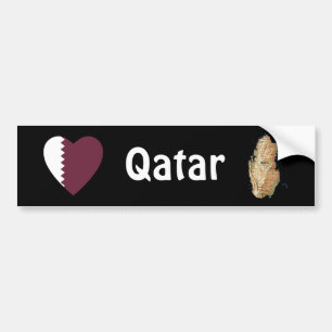 Qatar Flag Heart + Map Bumper Sticker