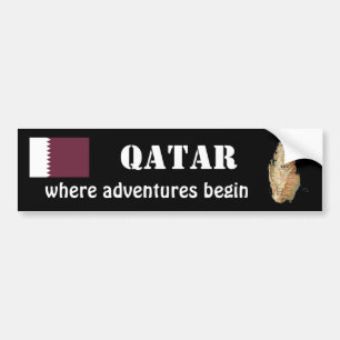 Qatar Flag + Map Bumper Sticker
