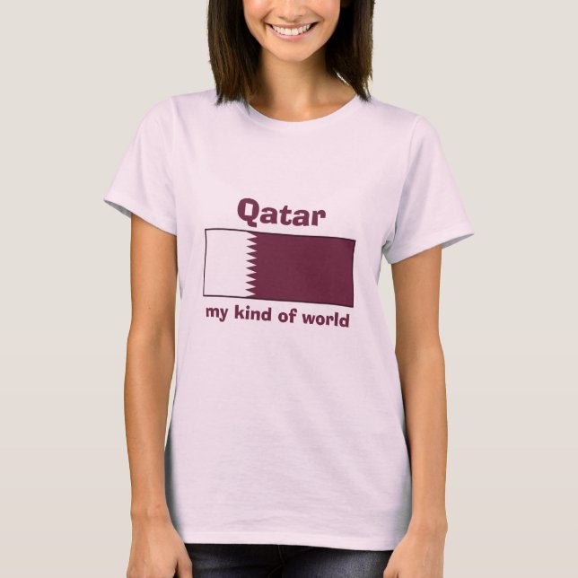 Qatar Flag + Map + Text T-Shirt (Front)