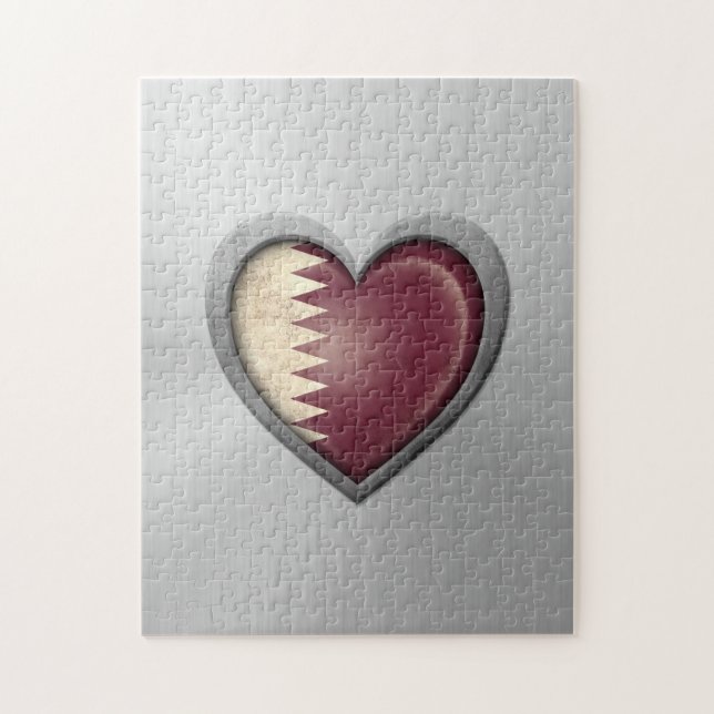 Qatar Heart Flag Stainless Steel Effect Jigsaw Puzzle (Vertical)