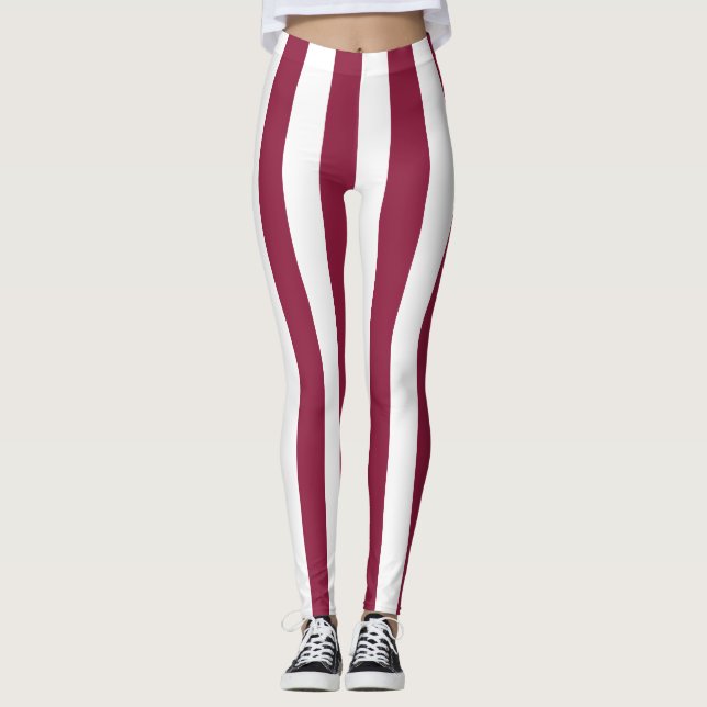 Qatar National Flag Colours Vertical Striped Leggings (Front)