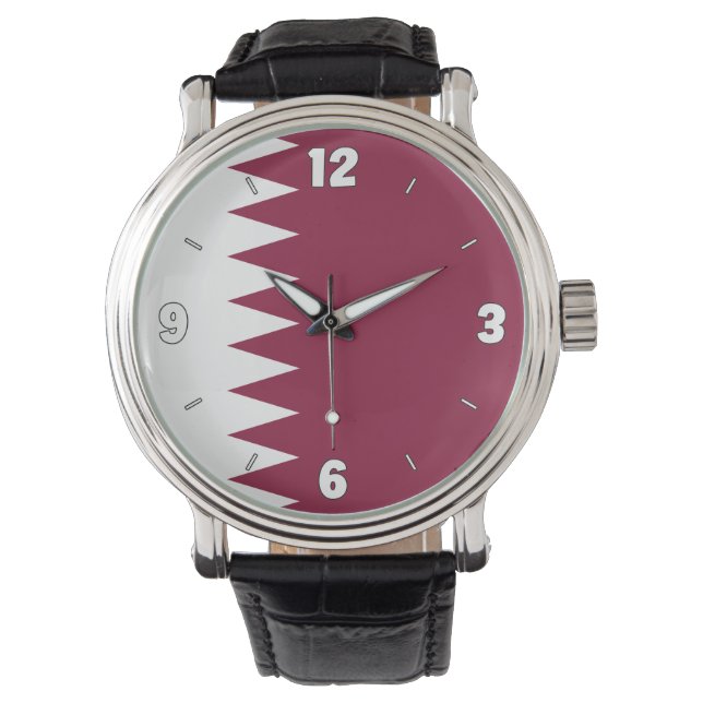 Qatar National Flag Elegant Patriotic Watch (Front)