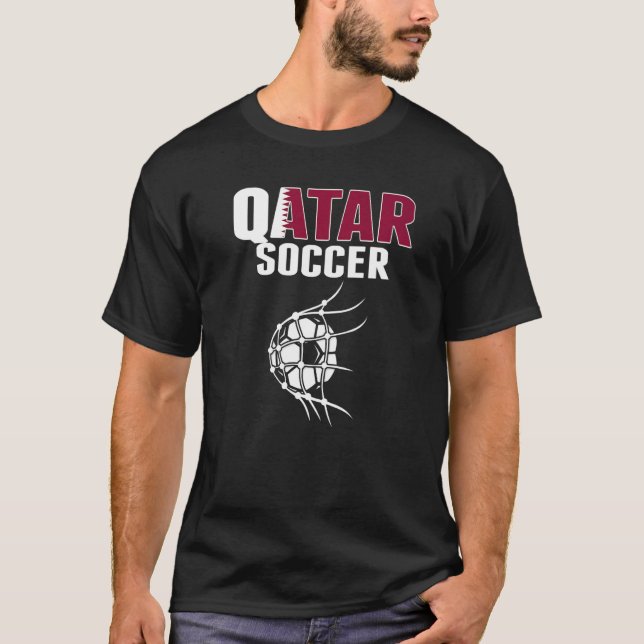 Qatar Soccer Ball In Net Goal  Qatari Football Sup T-Shirt (Front)