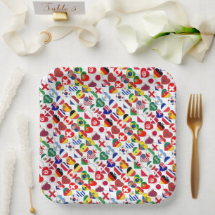 Qatar Tournament 2022 32 Hearts Country Flags Paper Plate