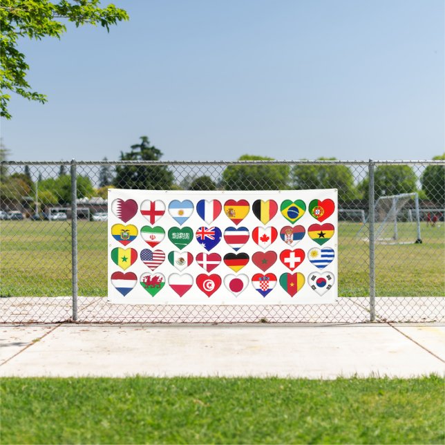 Qatar Tournament 32 Country Flags Hearts Banner (Insitu)