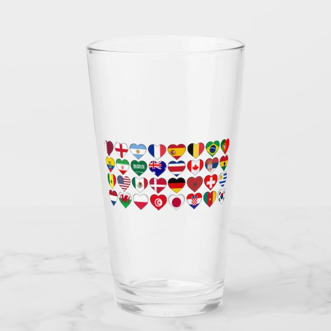 Qatar Tournament 32 Country Flags Hearts Glass (Front)