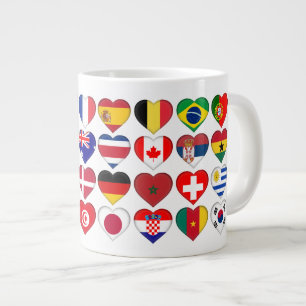 Qatar Tournament 32 Country Flags Hearts Large Coffee Mug