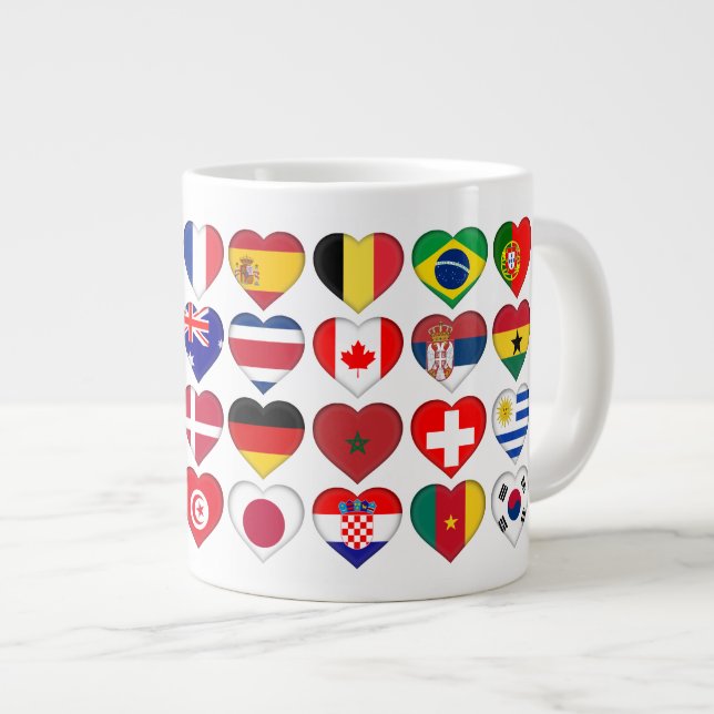 Qatar Tournament 32 Country Flags Hearts Large Coffee Mug (Front Right)