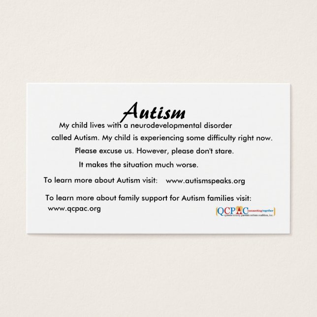 QCPAC logo Autism education cards (Front)