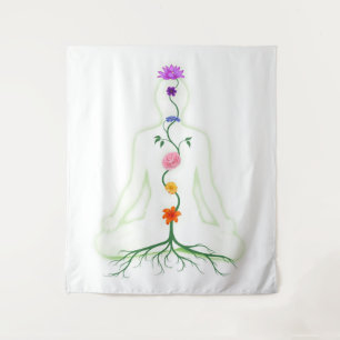 Qi energy chakras flowes human body esoteric art tapestry