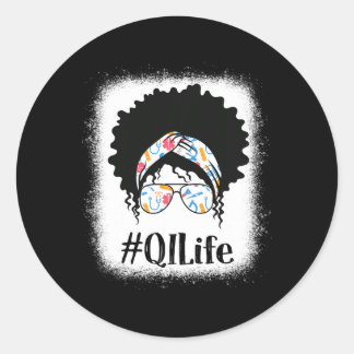 Qi Quality Improvement Nurse Black Afro Messy Bun Classic Round Sticker