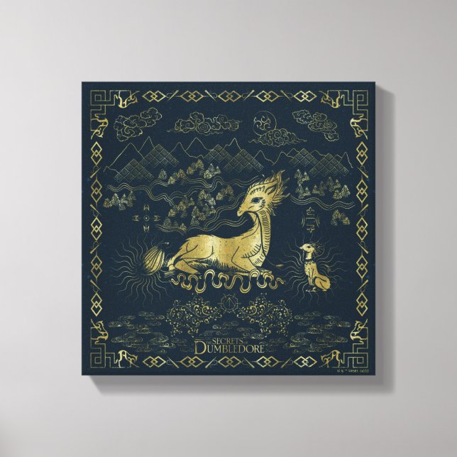 Qilin At Rest Golden Tapestry Canvas Print (Front)