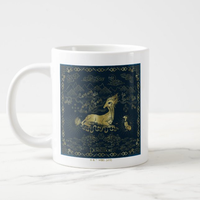 Qilin At Rest Golden Tapestry Large Coffee Mug (Left)