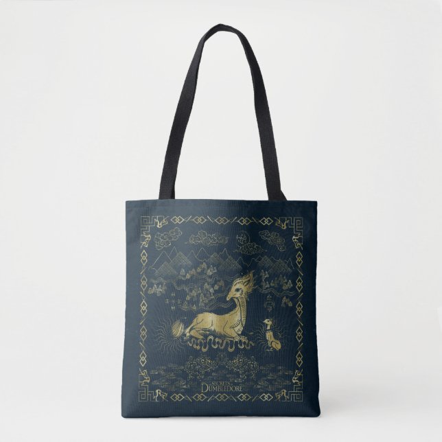 Qilin At Rest Golden Tapestry Tote Bag (Front)