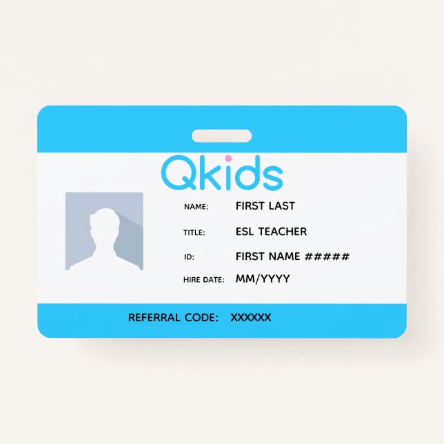 QKids ESL Teacher ID ID Badge (Front)
