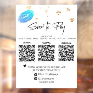 *~* QR 3 PAYMENT Diamonds LIPS Girly Glam Window Cling