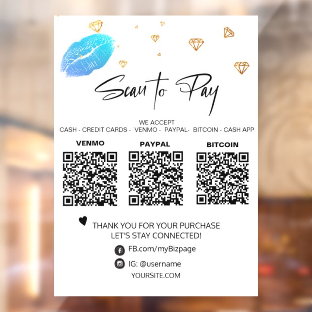 *~* QR 3 PAYMENT Diamonds LIPS Girly Glam Window Cling (Sheet 2)