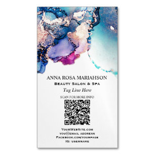 *~* QR Abstract Yummy Teal Turquoise AP29 Gilded Magnetic Business Card