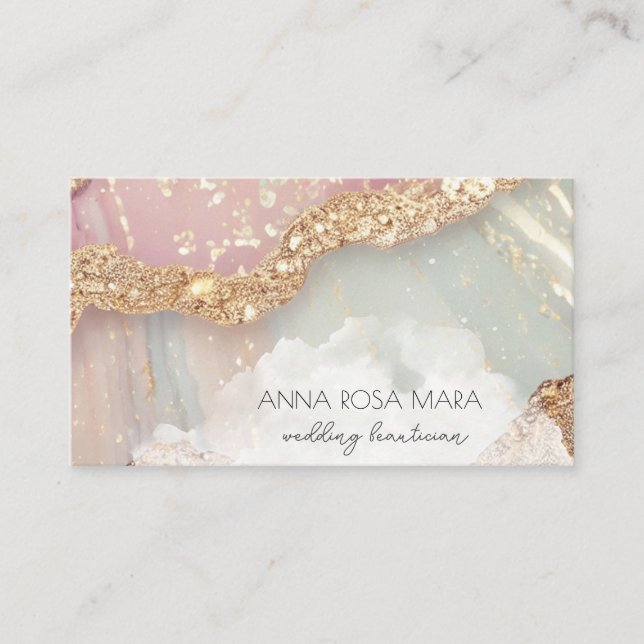 *~* QR Agate Aqua Mauve Gold Glitter  AP66 Luxe Business Card (Front)