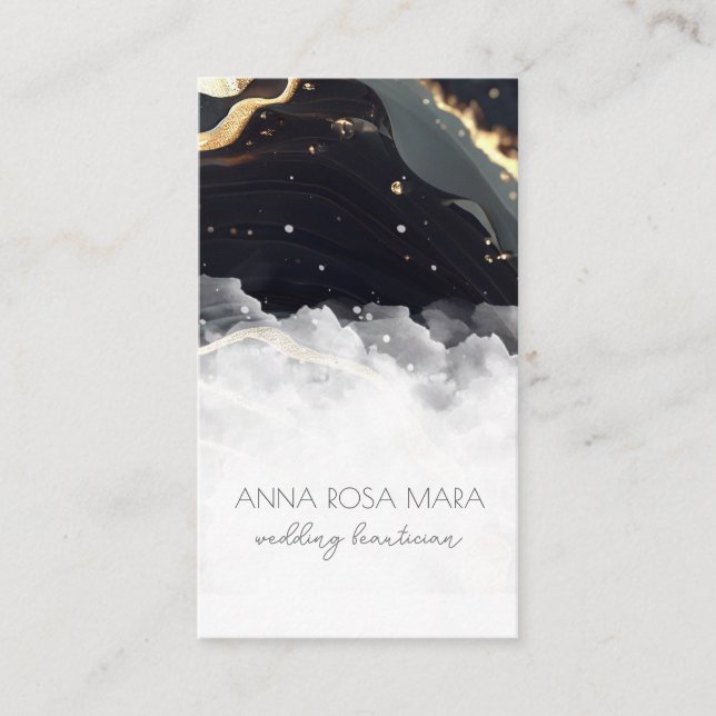 *~* QR Agate Black Gold Marble Glam Luxe AP66  Business Card (Front)
