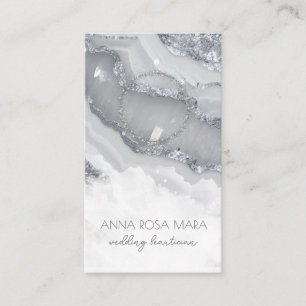 *~* QR Agate Marble PHOTO LOGO SILVER AP66 Grey Business Card
