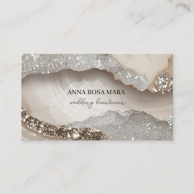 *~* QR Agate Taupe Silver Glitter Glam AP66 Luxe Business Card (Front)