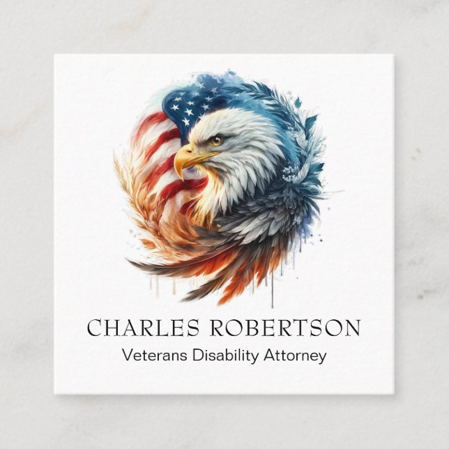 *~* QR American Flag Bald Eagle -  AP16 Square Business Card (Front)